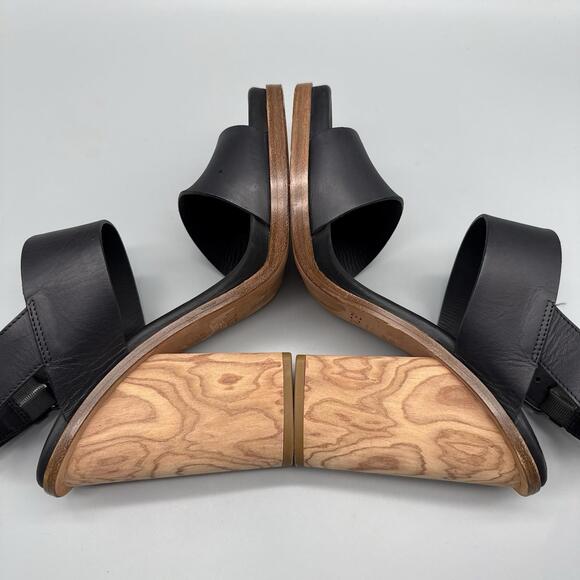 Vince Haley Sandal Black Leather Open Toe Ankle Buckle Wood Heel Women’s Size 9 - Picture 6 of 8